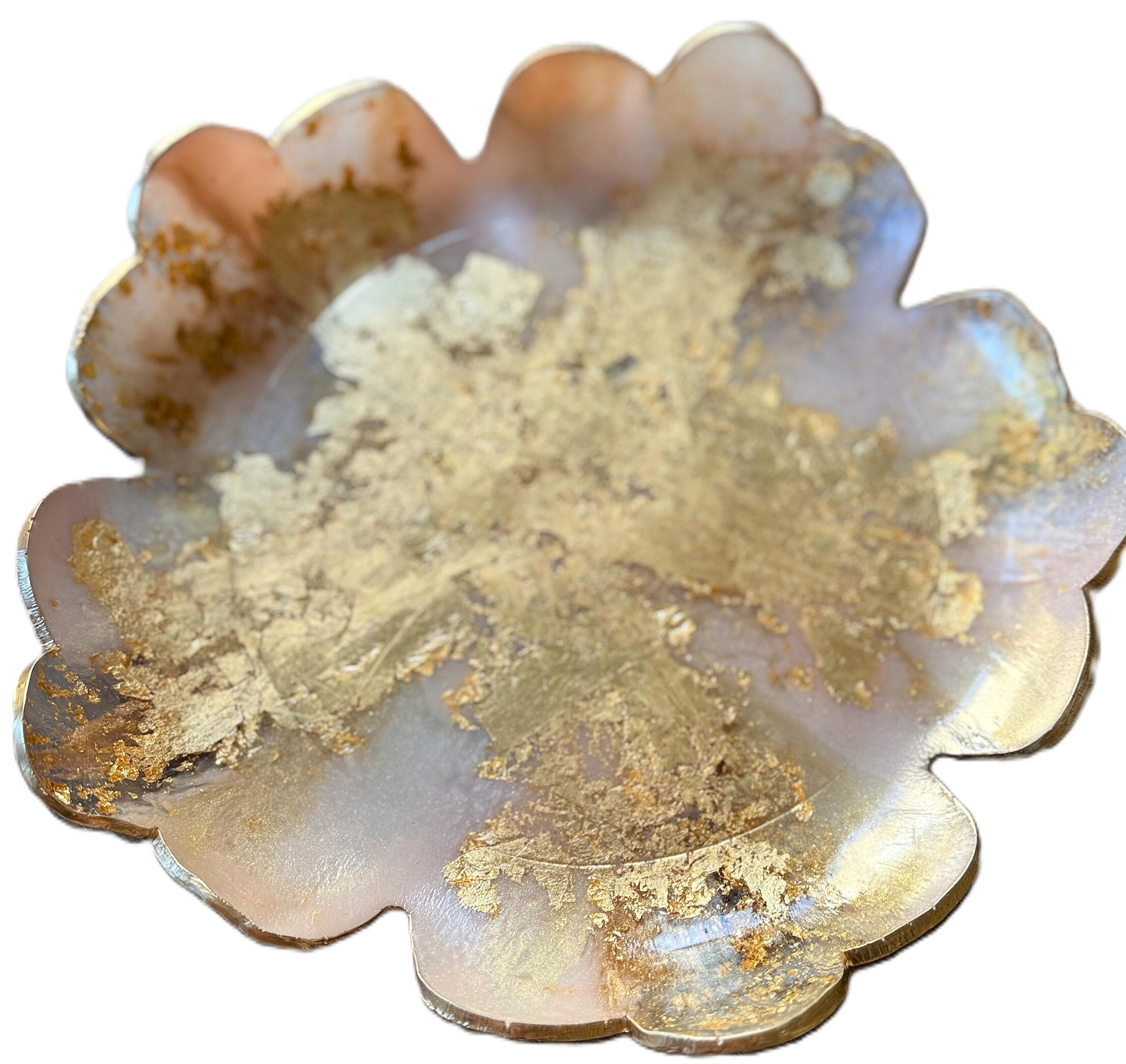 Blush flower decorative bowl Big blush color flower shaped decorative bowl with gold accents and gold edging. Large size, shallow height