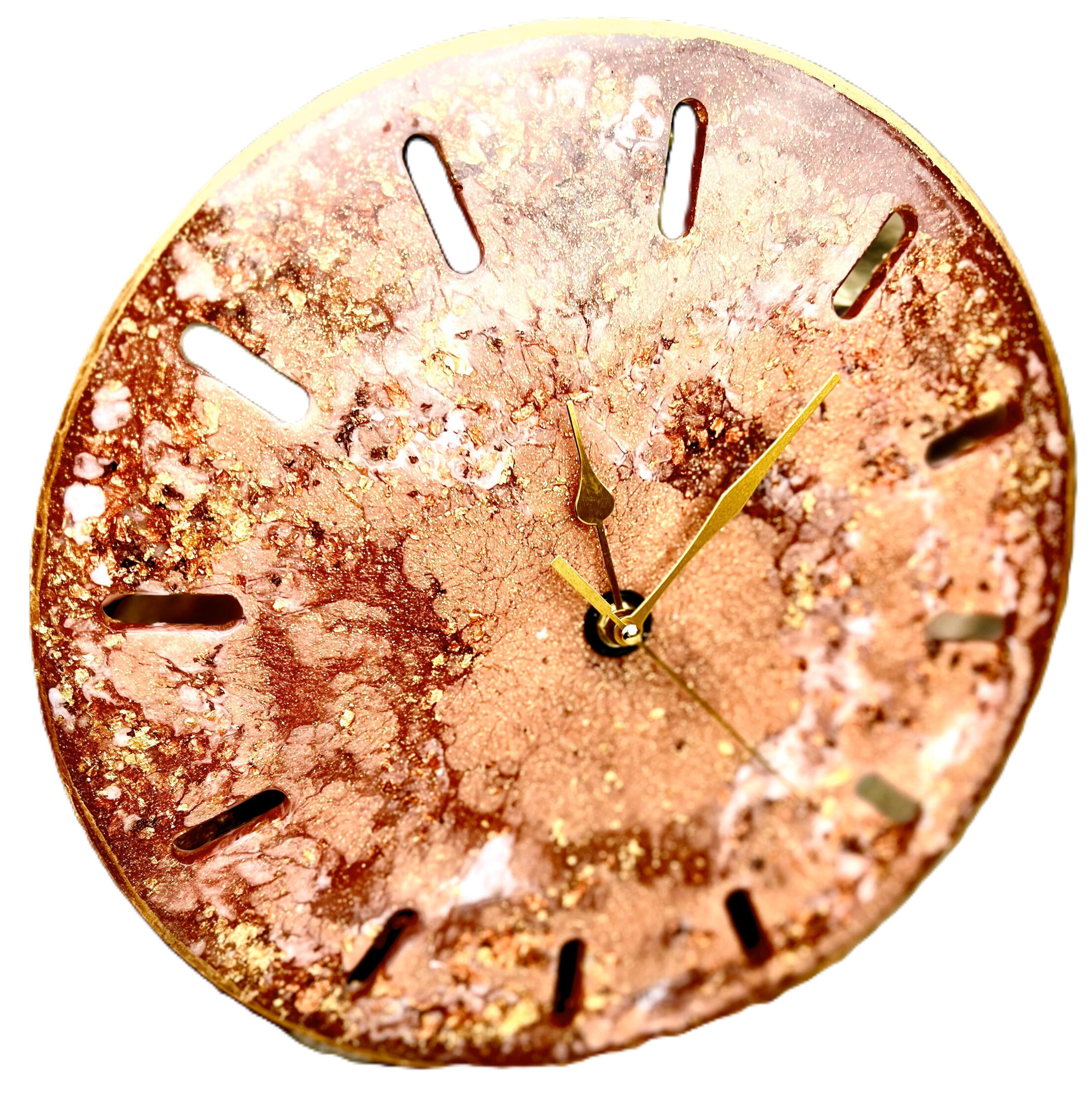 Unique brown resin wall clock Beautiful shimmery resin clock in reddish brown colors, glitters and layers, giving depth and 3D effect