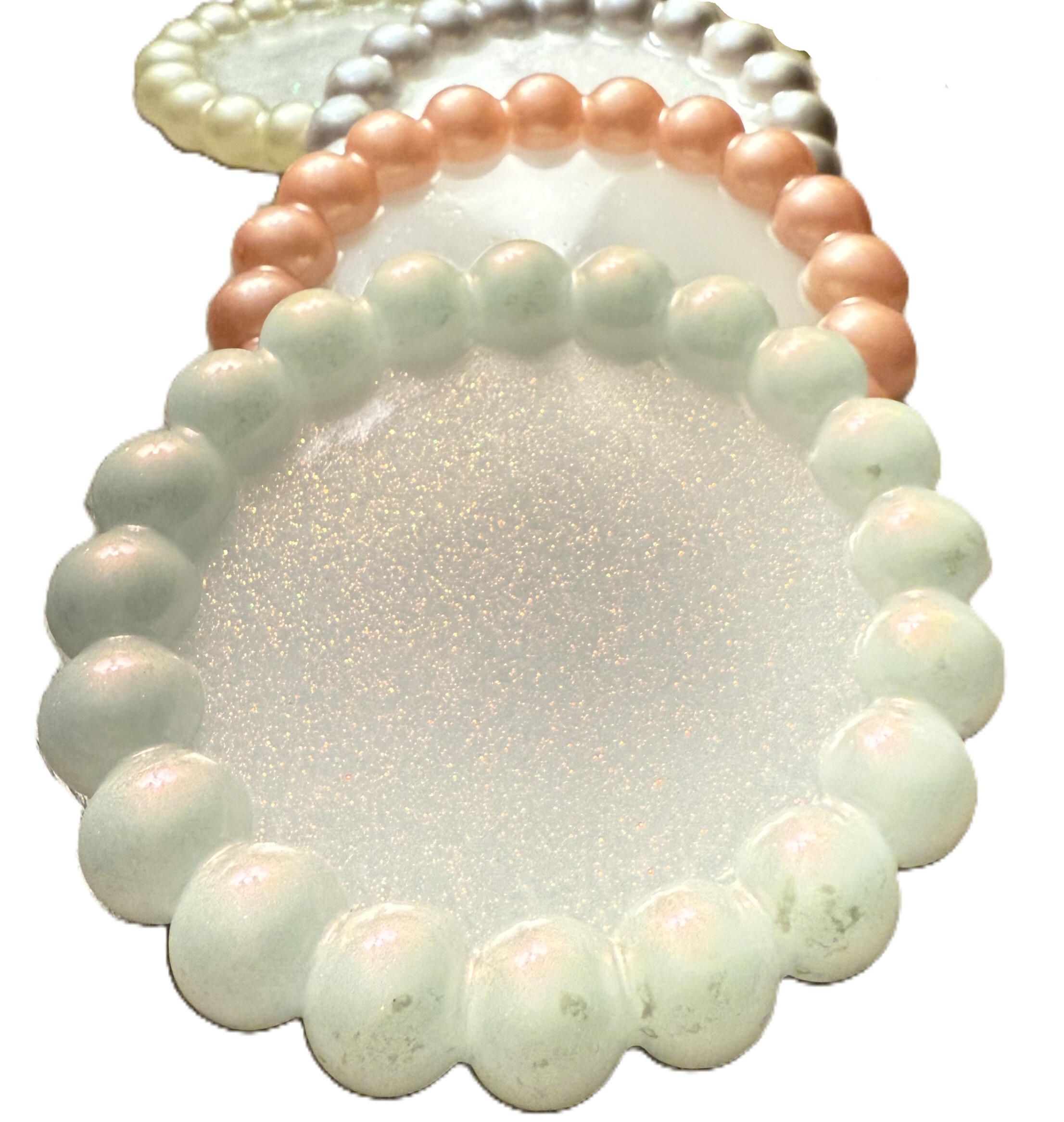 Round bubble trinket dish Beaded trinket dishes that look like jewelry holders with pearls in different colors
