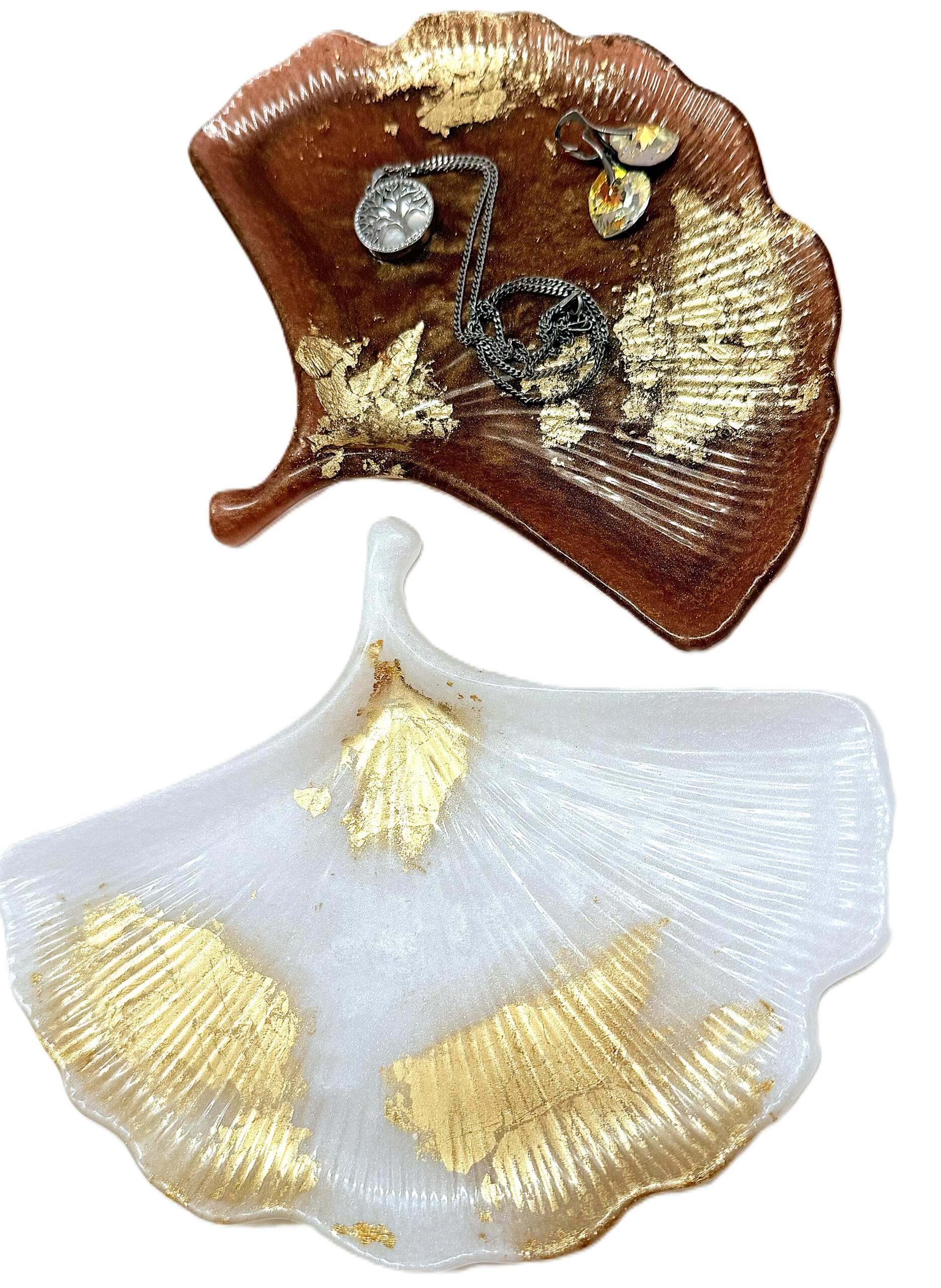 Ginko leaf jewelry plates Brown or White color Ginko leaf shaped trinket dishes with gold accents and natural minimalistic look