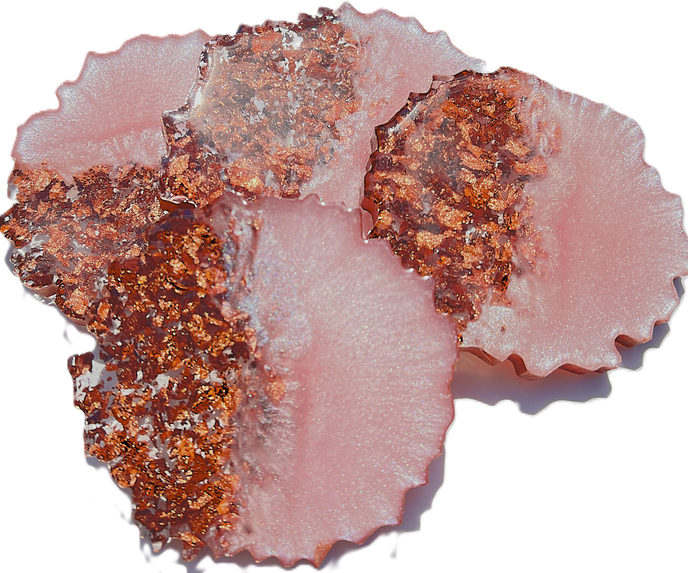 Pink and rose gold geode coasters Pink and rose gold geode inspired resin coasters with rose gold edging
